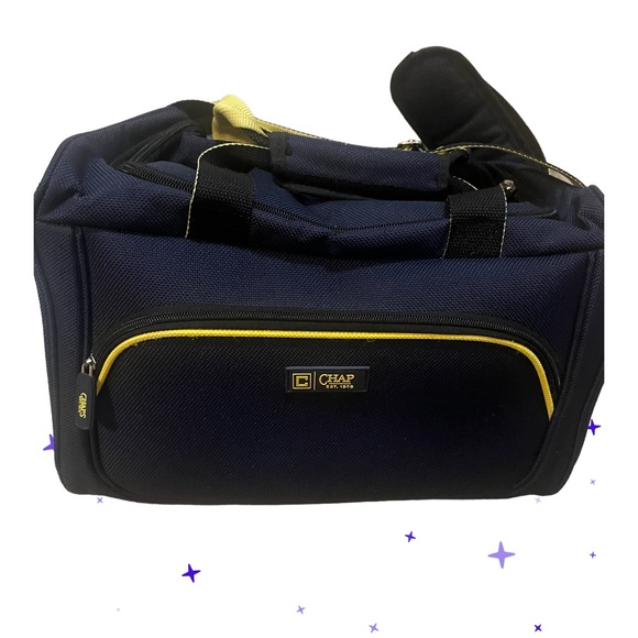 Ralph Lauren Chaps Duffle Bag Carry-On Blue Yellow Travel Fast Shipping - Picture 2 of 10